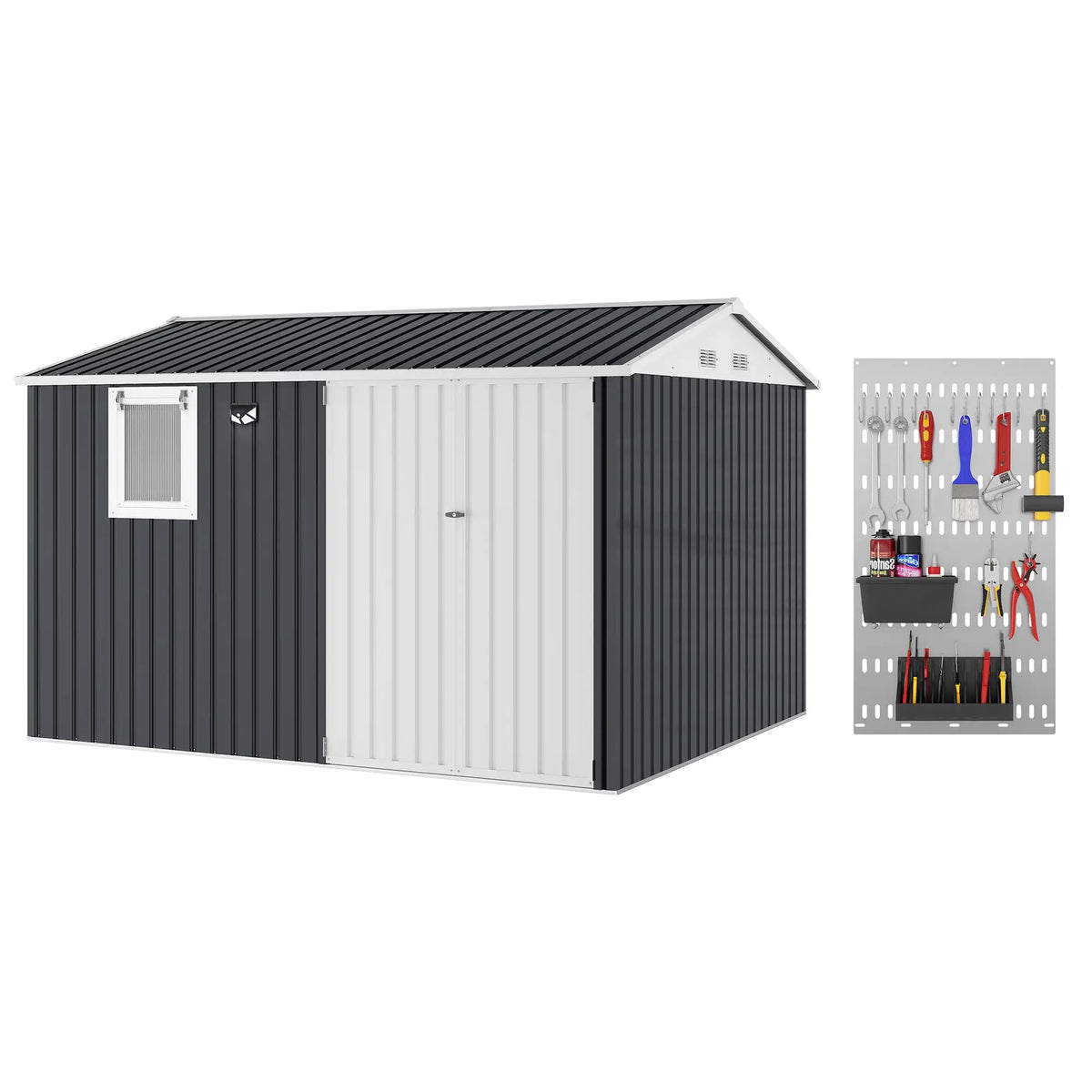 HiMISS Metal Garden Storage Shed With Sloped Roof Lockable Doors