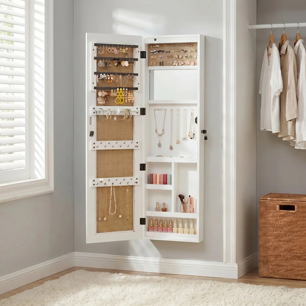 Modern Led Wall Mounted Solid Wood Jewelry Armoire Full Mirror