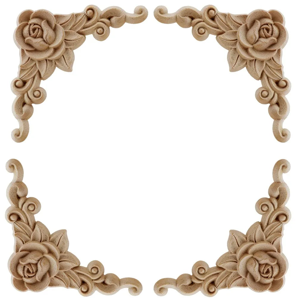 Decorative Wooden Carved Corner Appliques For Walls And Doors
