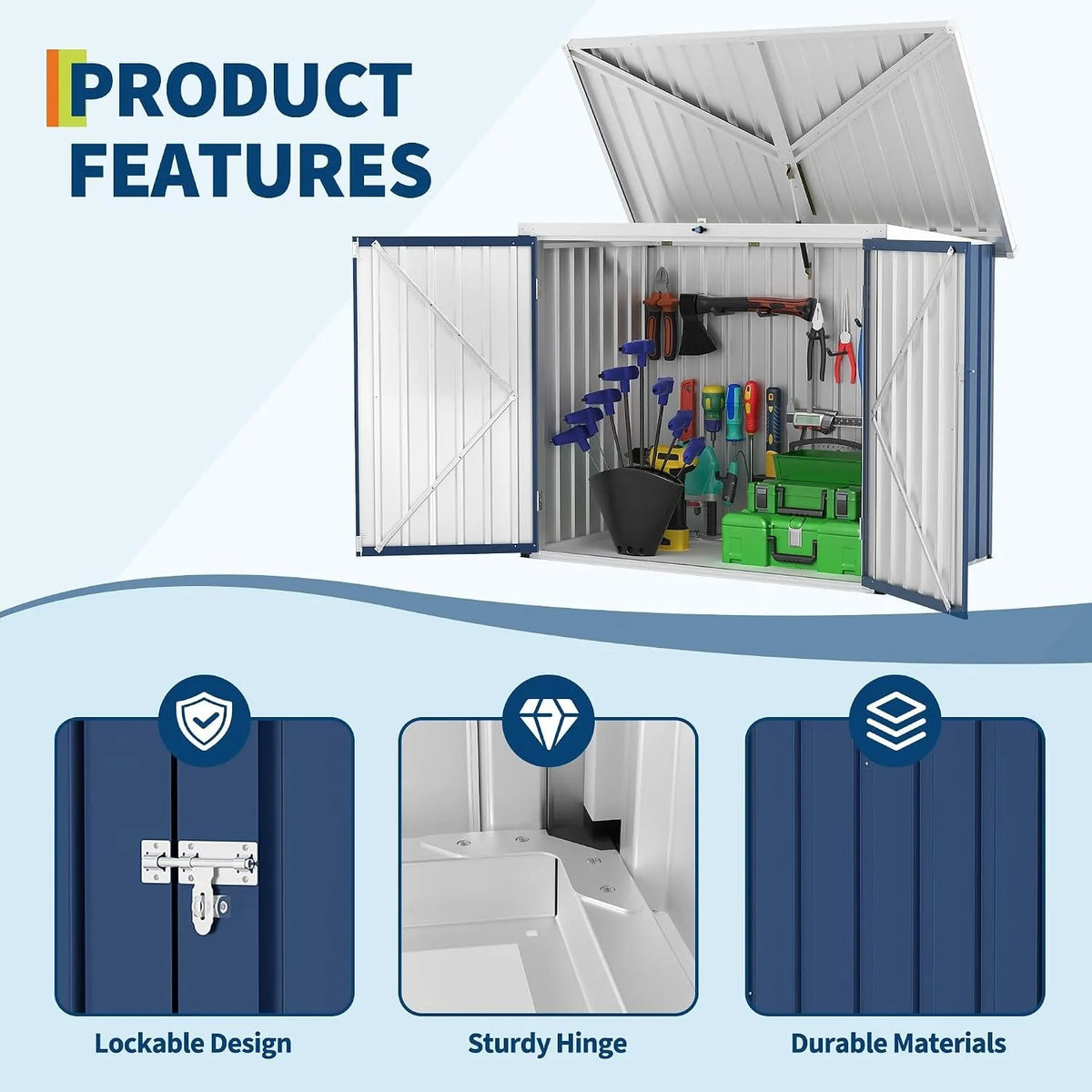 Outdoor Metal Trash Can Storage Shed With Lockable Weatherproof Design