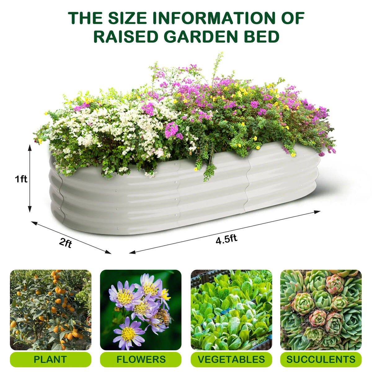 HiMISS Galvanized Steel Raised Garden Bed Planter Box