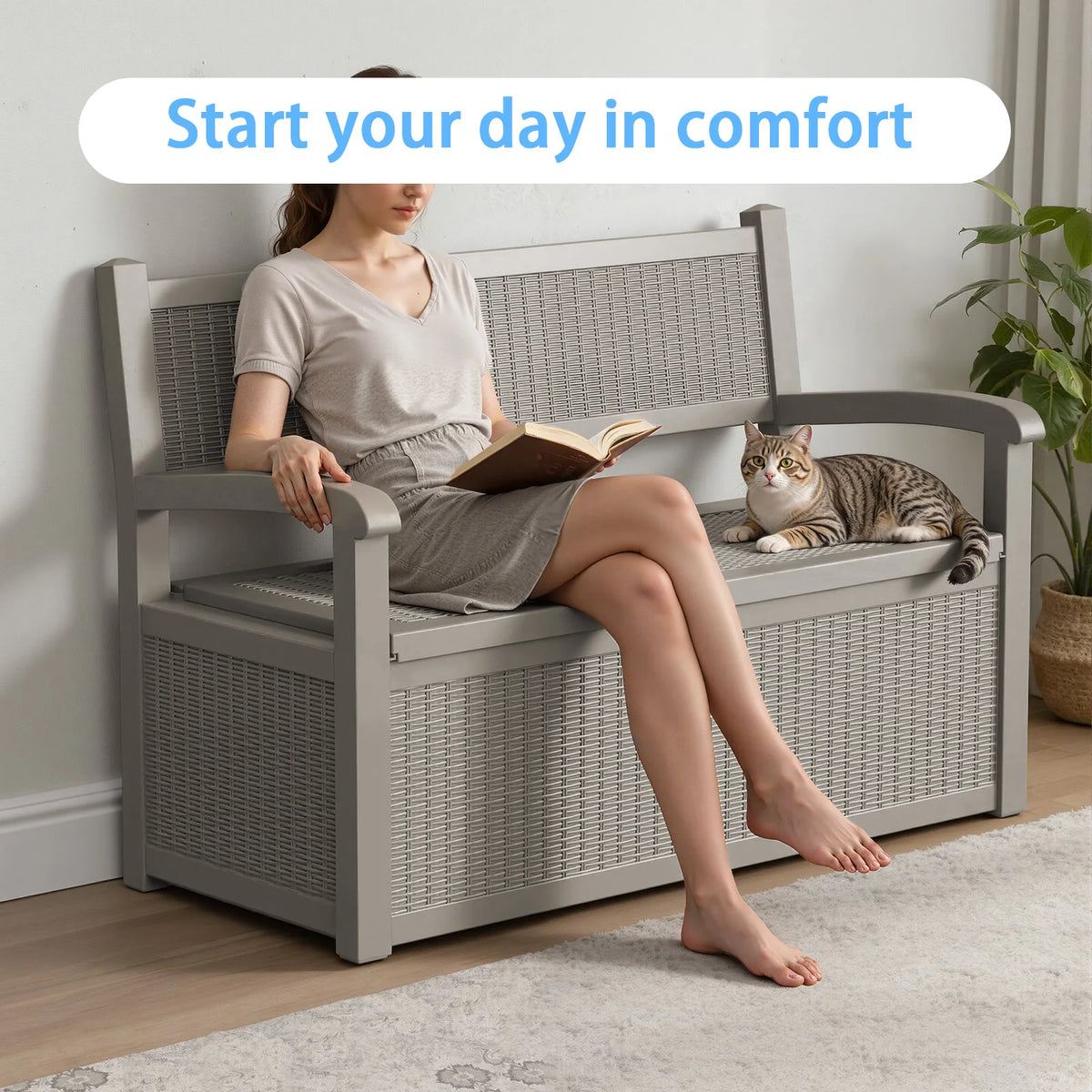 Weatherproof Outdoor Storage Bench With Rattan Look For Patios