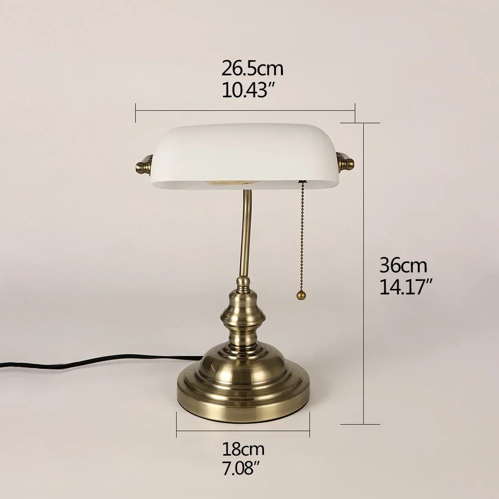 Desk Lamp Table Light Glass Banker’s Lamp Zipper Switch For Bedroom Home Stuy Restaurant Library Office Light Night Lamp