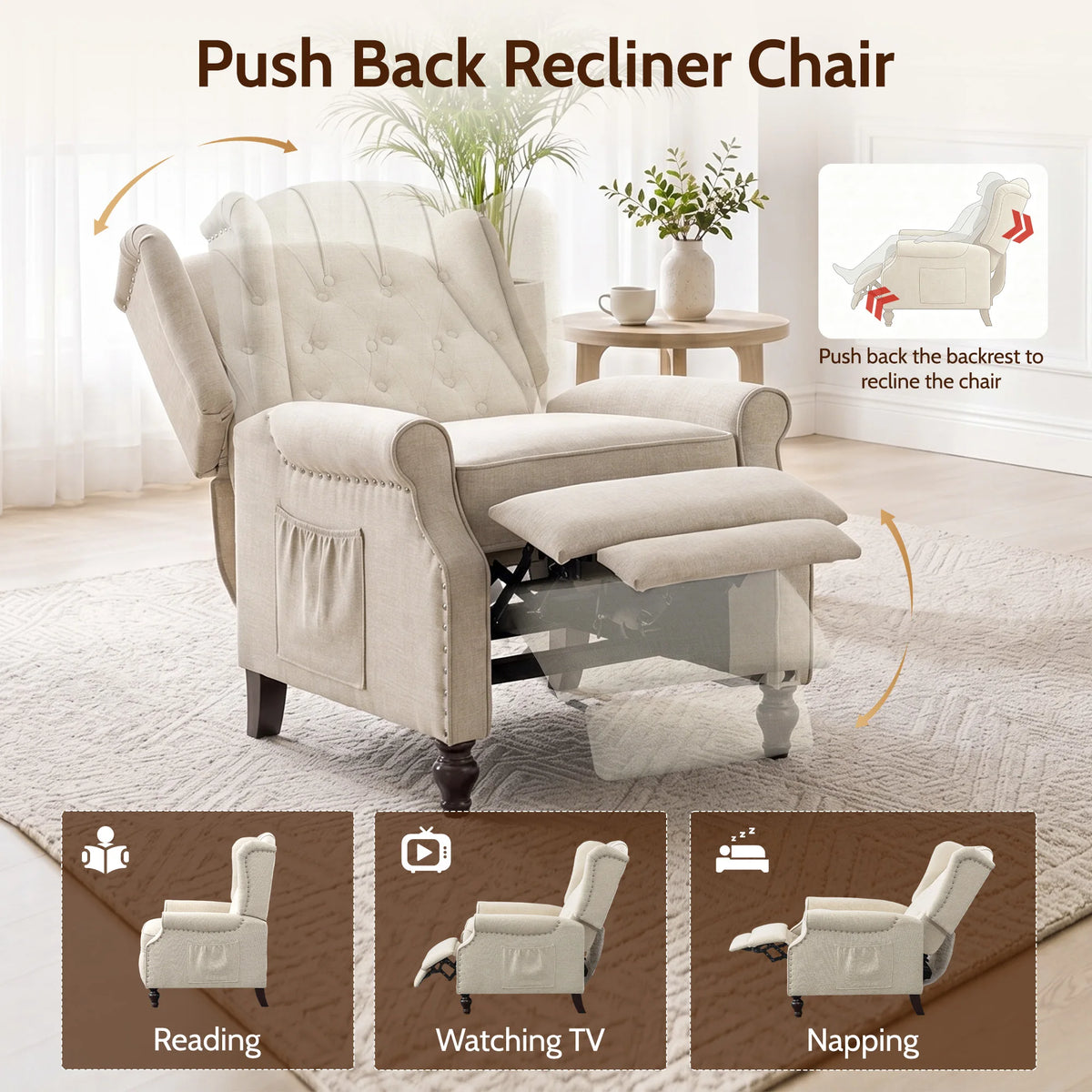 TCGBKAF Mid Century Wingback Massage Heated Recliner