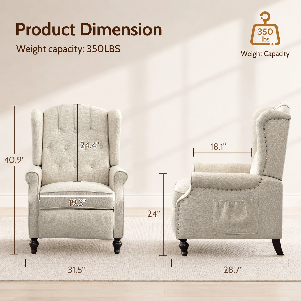 TCGBKAF Mid Century Wingback Massage Heated Recliner