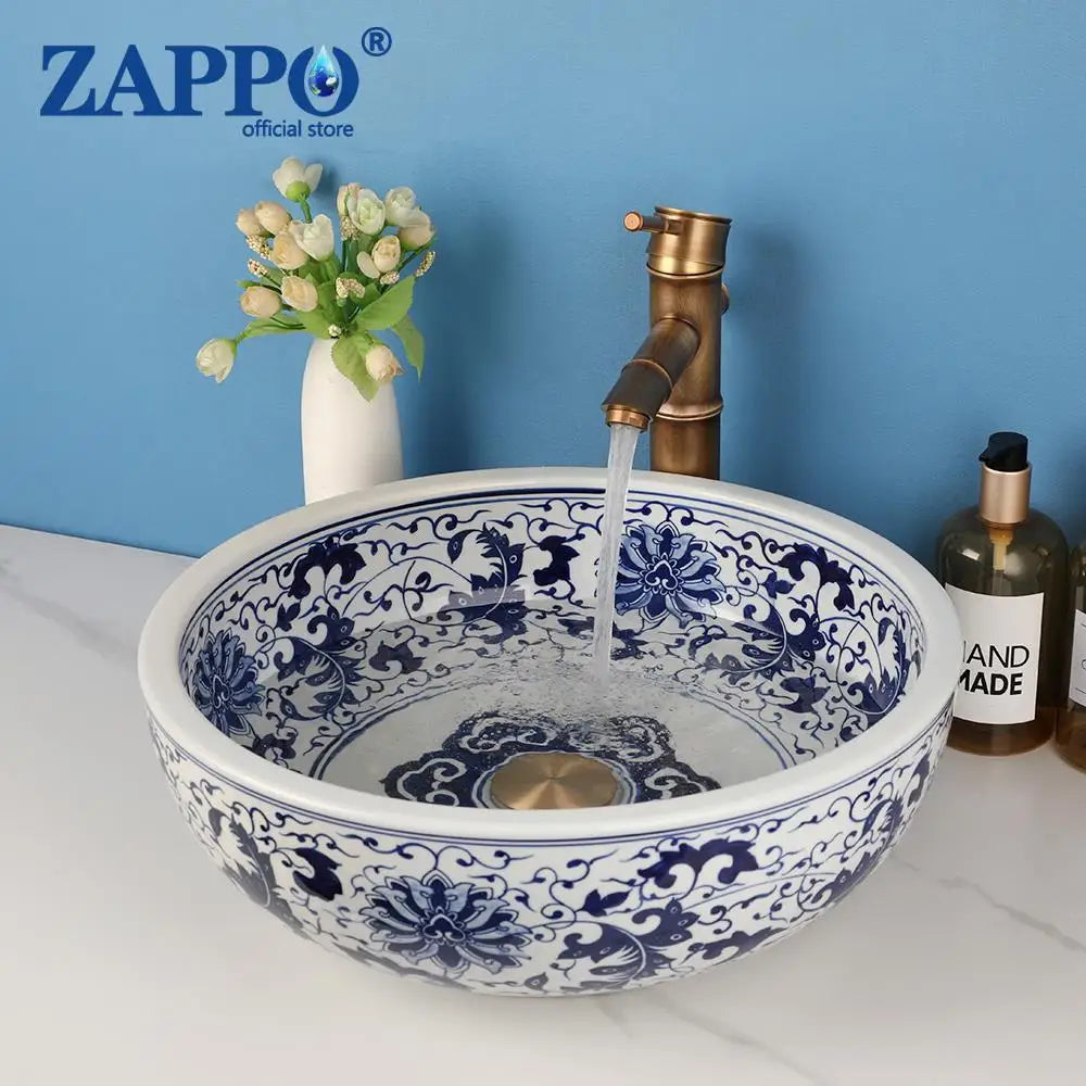 MEKKHALA Ceramic Round Bathroom Vessel Sink With Mixer Faucet