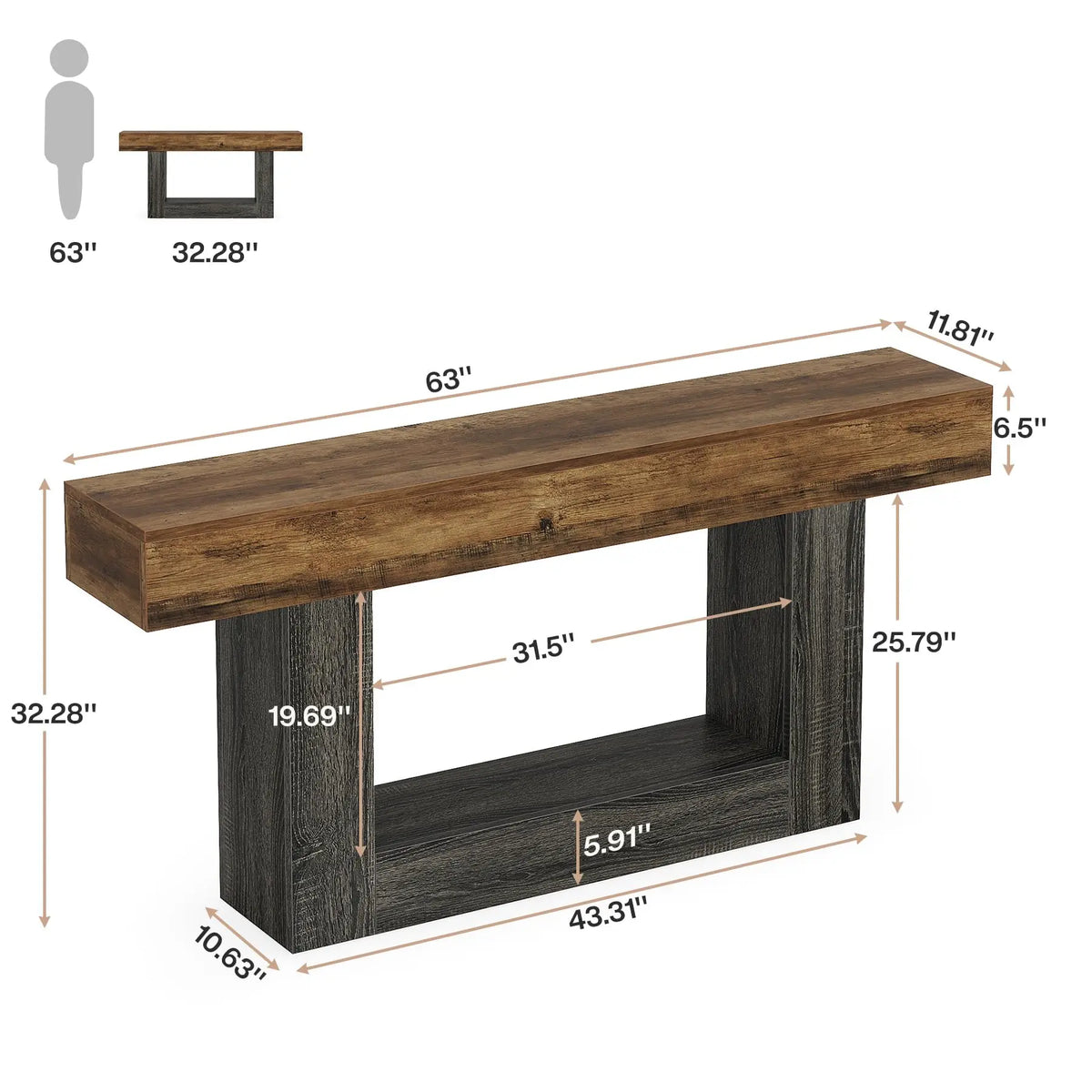 Tribesigns Farmhouse Wooden Console Table For Living Room Entryway