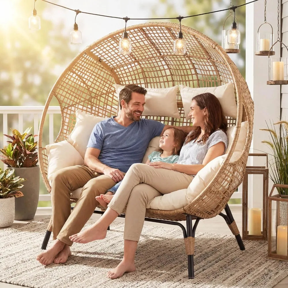 Oversized Double Egg Chair Loveseat With Padded Cushions