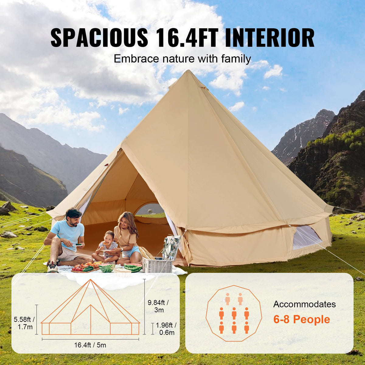 SucceBuy Canvas Bell Tent With Stove Jack For Camping