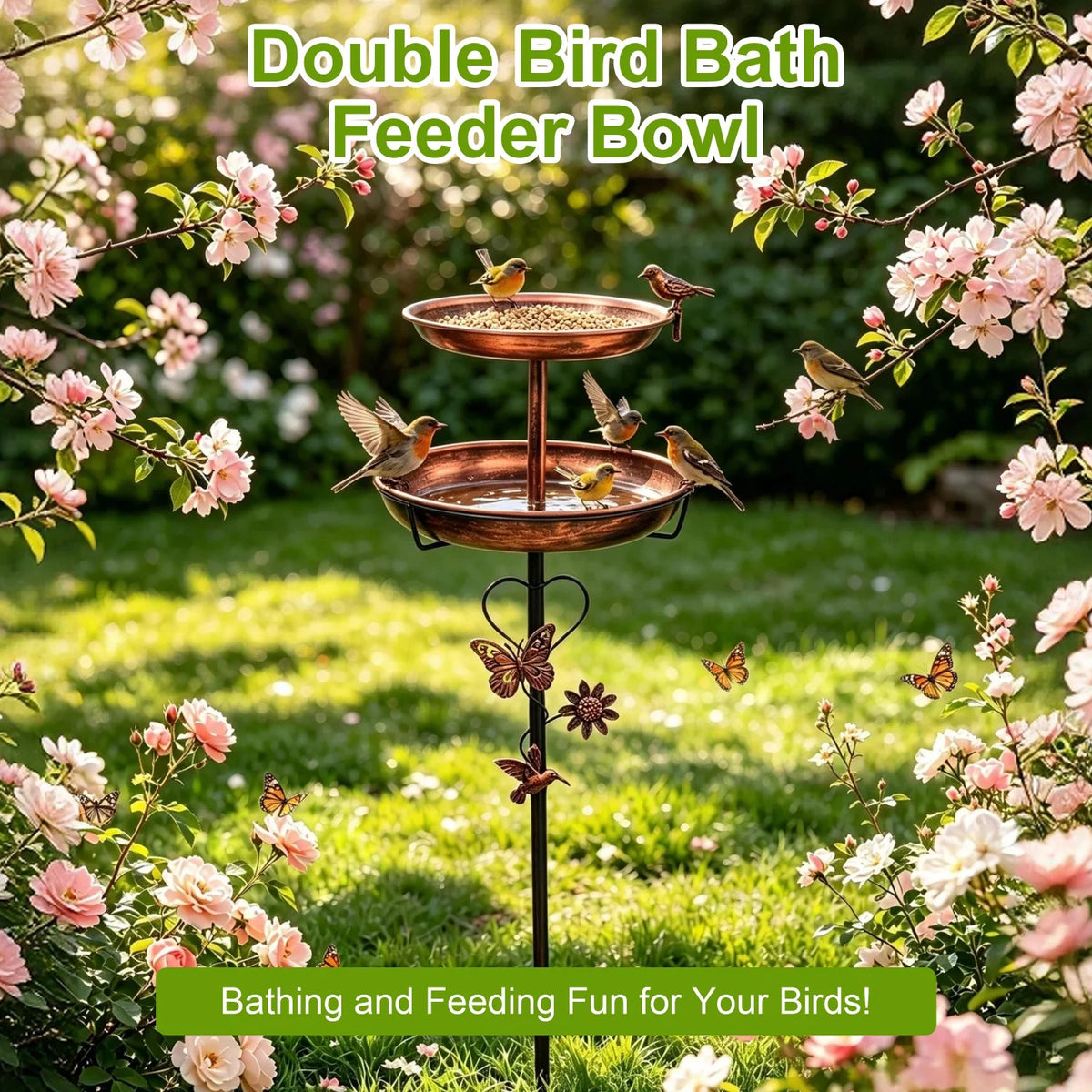 Two Tier Metal Bird Bath Feeder For Garden Patio Decor