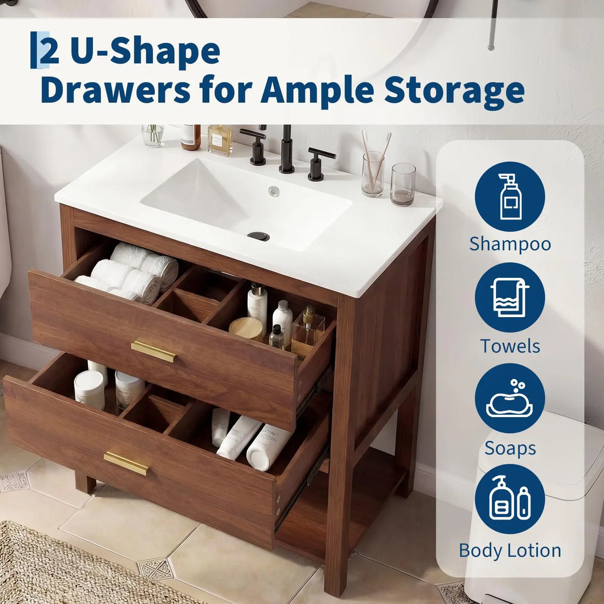 HiMISS Mid Century Bathroom Vanity With Ceramic Sink And Storage