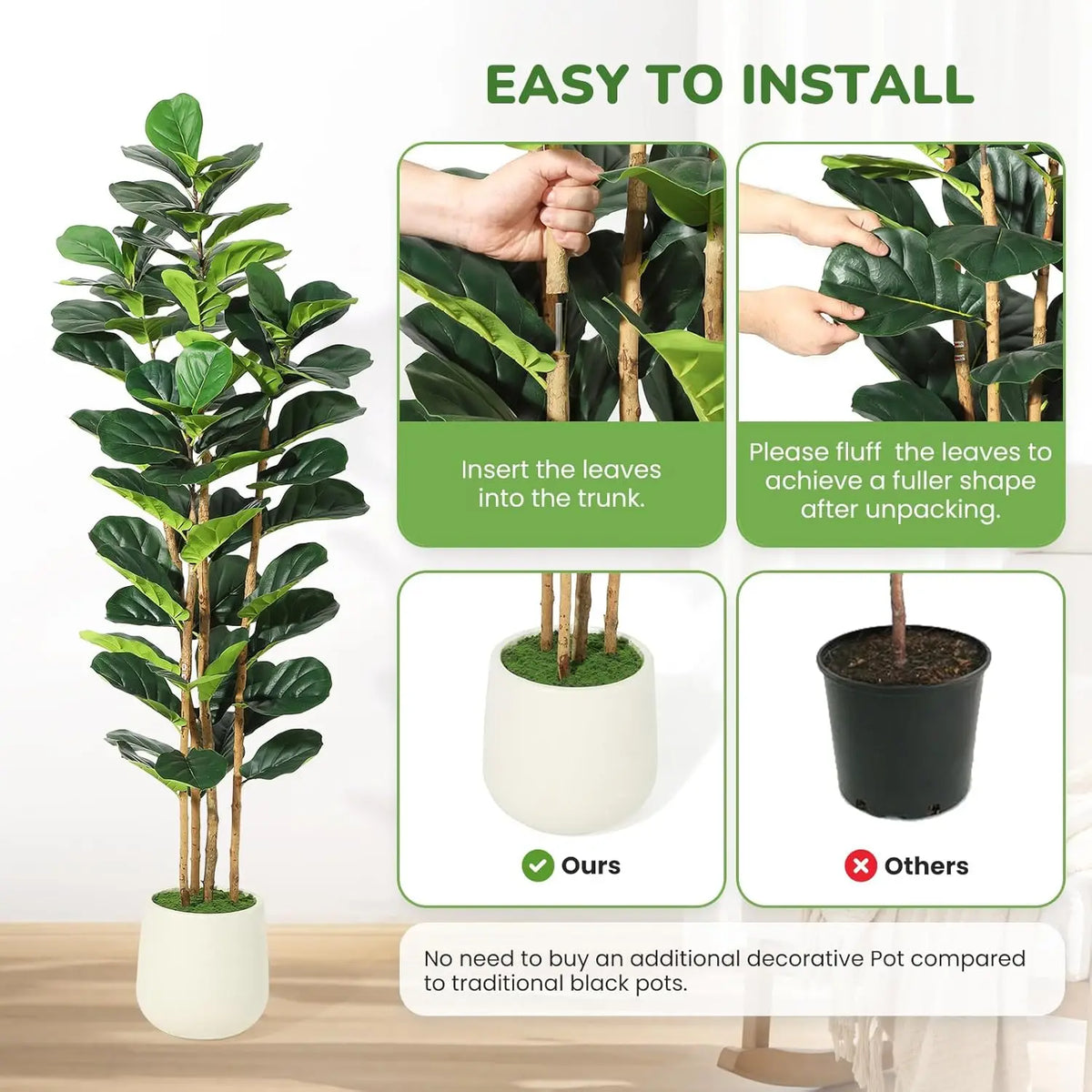 HiMISS Artificial Fiddle Leaf Fig Tree With Pot Indoor Decor