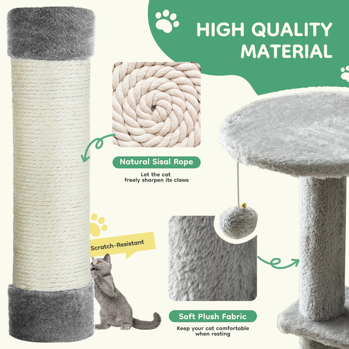 JHK Sturdy Sisal Cat Tree Climbing Tower For Indoor Pets