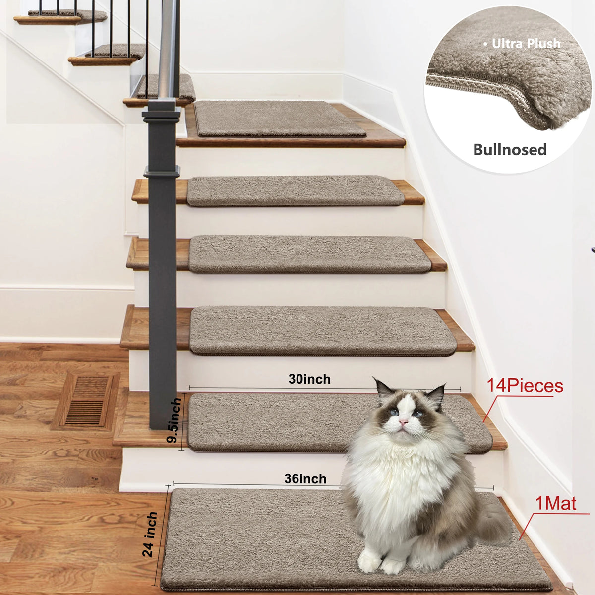 Ultra Plush Peel And Stick Non Slip Carpet Stair Treads