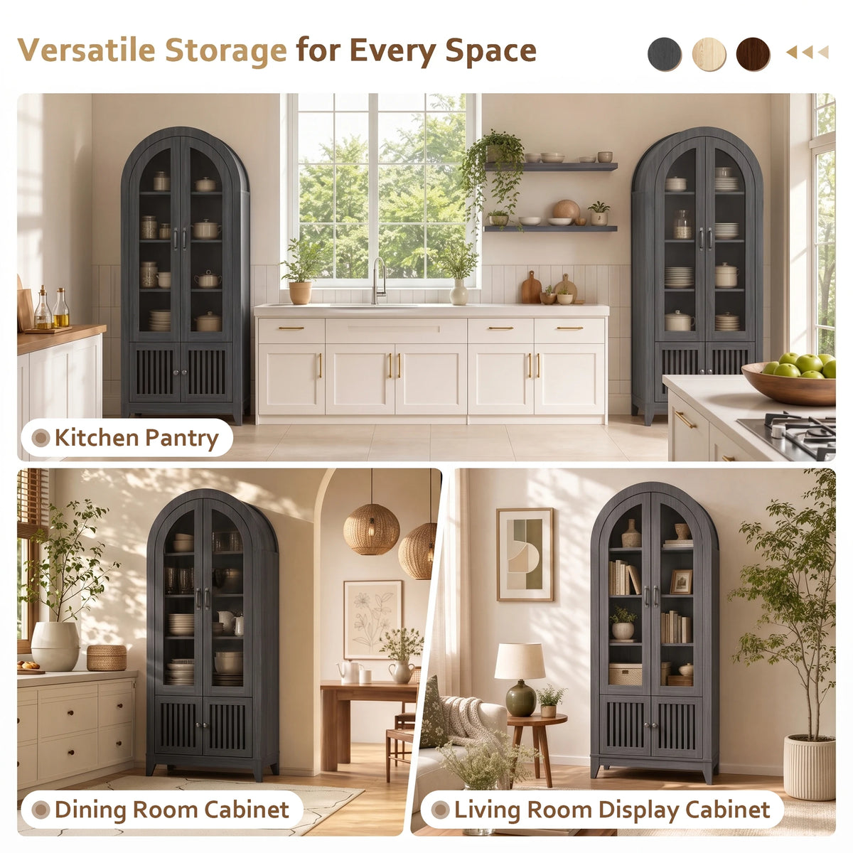 TCGBKAF Arched Kitchen Pantry Cabinet With Adjustable Shelves