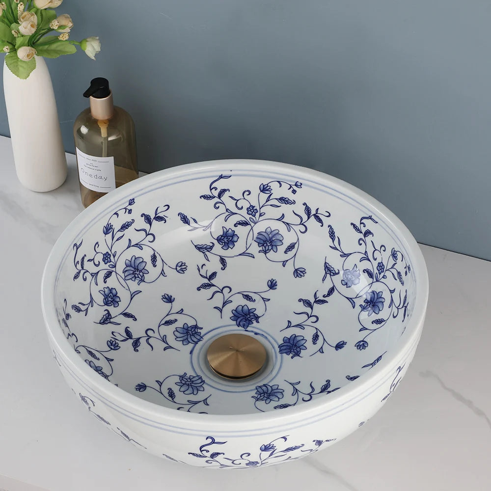 MEKKHALA Hand Painted Ceramic Vessel Sink And Faucet Combo