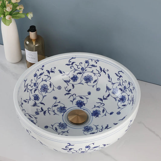 MEKKHALA Hand Painted Ceramic Vessel Sink And Faucet Combo