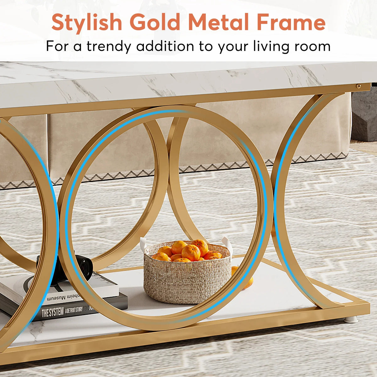 Tribesigns Modern Faux Marble Two Tier Rectangle Coffee Table