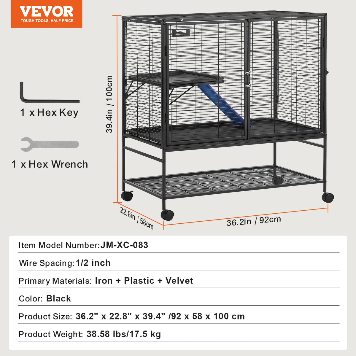 SucceBuy Rolling Metal Small Animal Cage With Four Tier Design