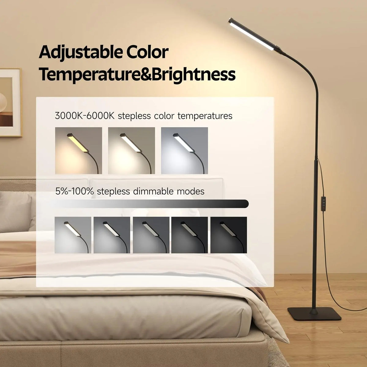DUMILOO LED Floor Lamp With Flexible Gooseneck And Dimming
