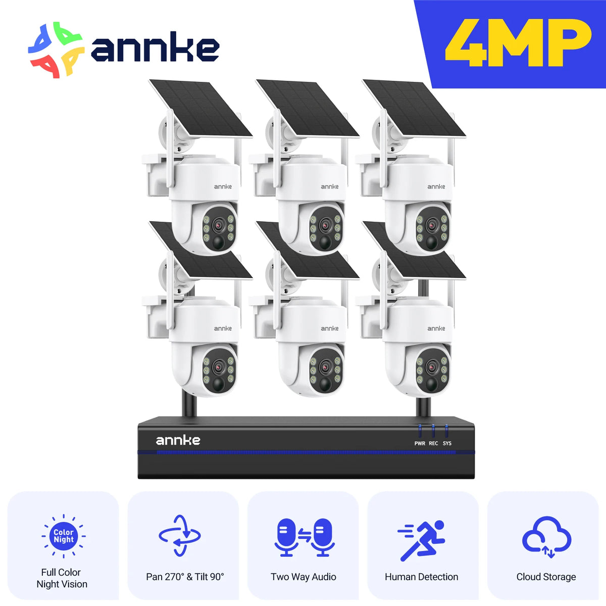 ANNKE Wireless Solar Security Camera System With NVR