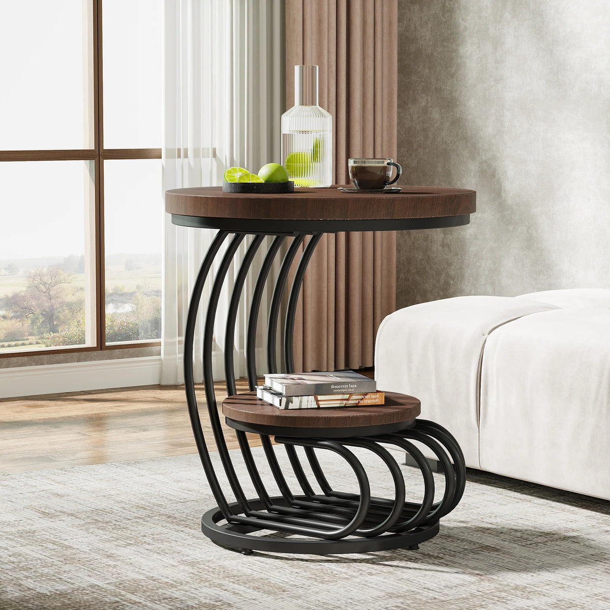 Tribesigns Two Tier Faux Marble End Table With Storage Shelf