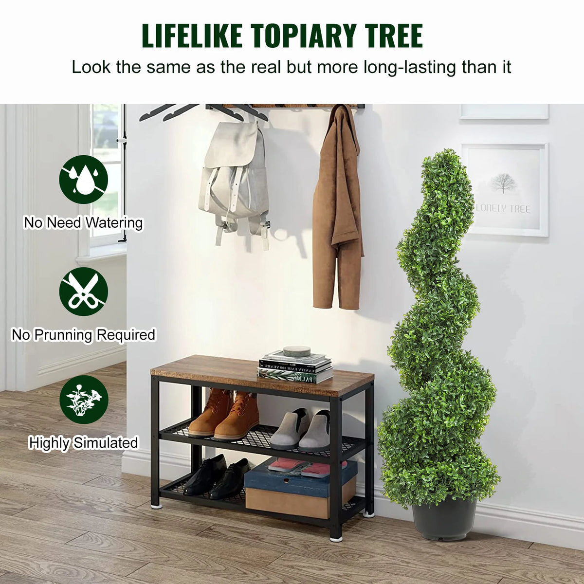 SucceBuy Artificial Boxwood Tower Topiary Spiral Plant