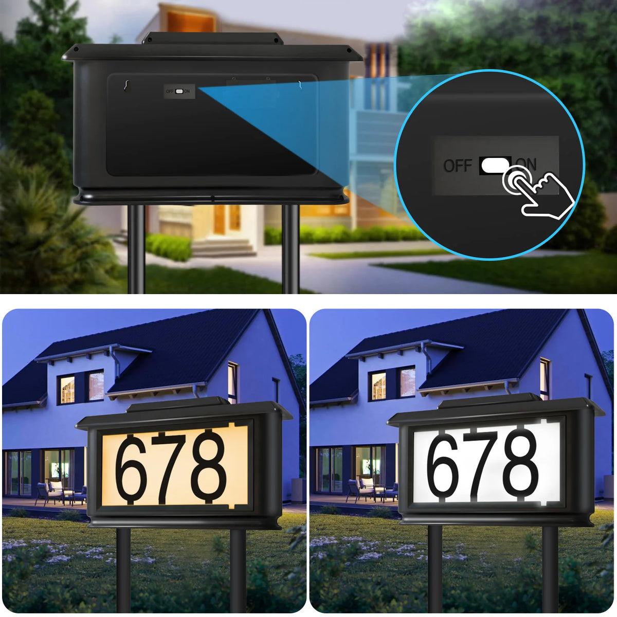 Solar Outdoor Address Sign Light With Stake Dual Light Modes