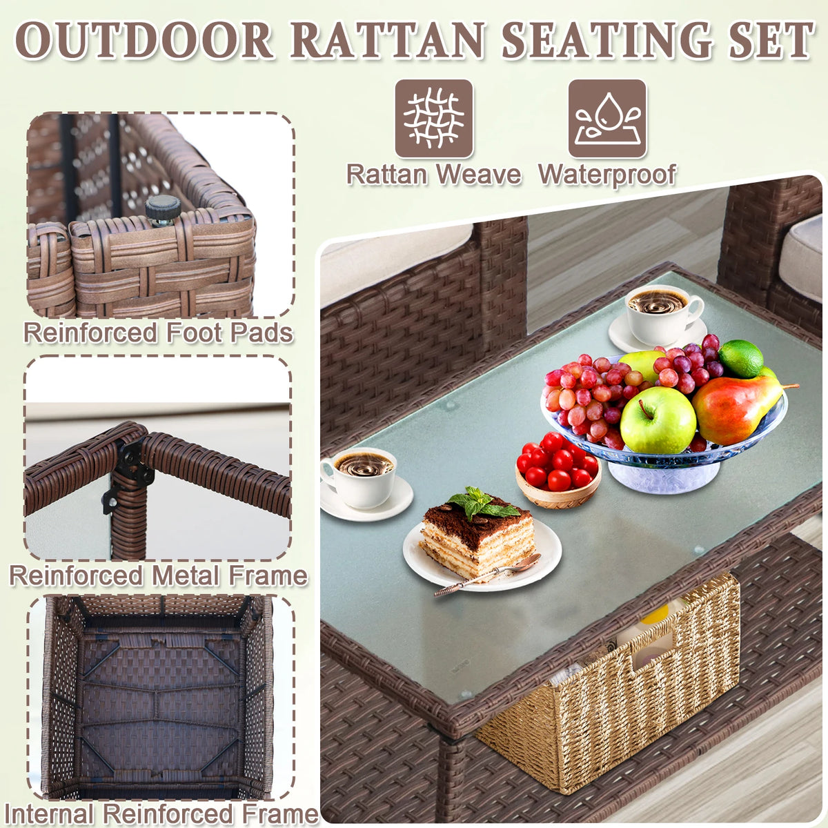 Avenvista 6 Piece Outdoor Patio Rattan Sectional Sofa Set