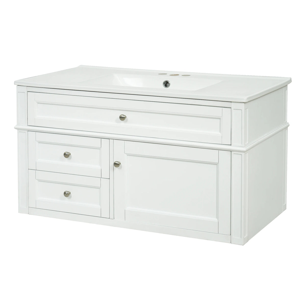 Modern Floating Bathroom Vanity With Ceramic Sink Storage Cabinet