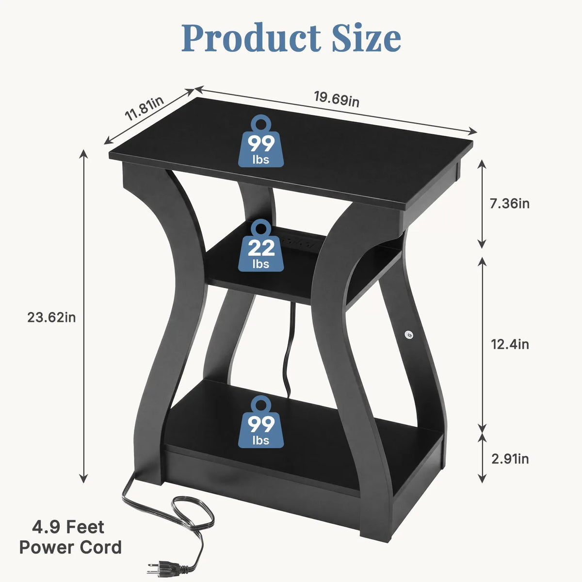 MCQ Modern 3 Tier Living Room Cabinet With Charging Station