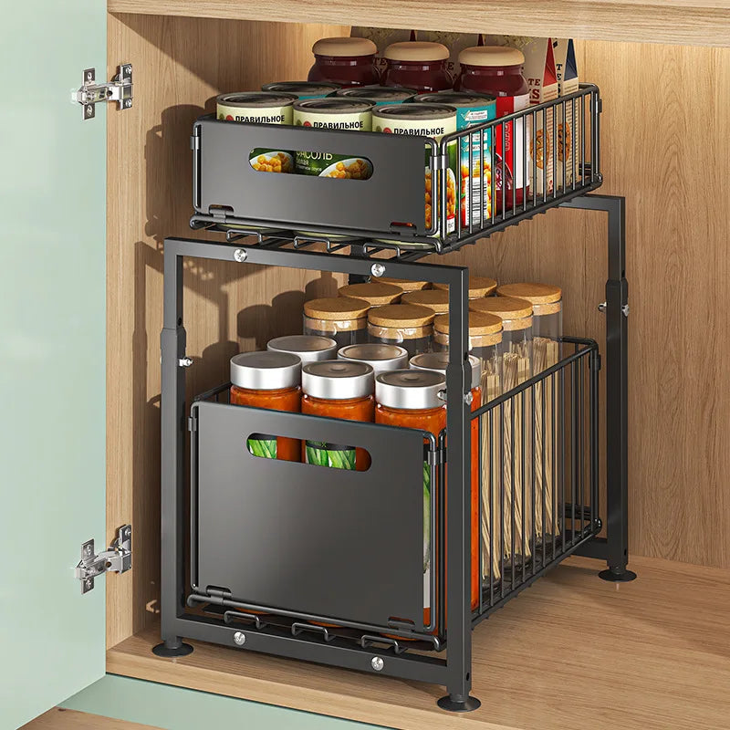 Aehome Two Tier Slide Out Under Sink Cabinet Storage Organizer