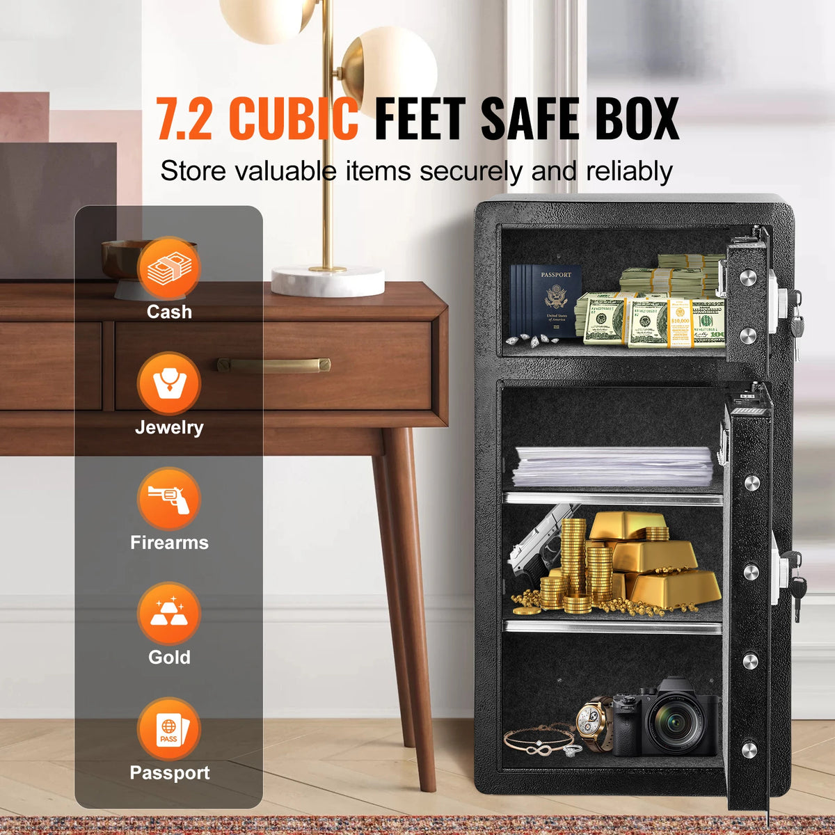 SucceBuy Fireproof Safe Box With Fingerprint And Key Lock