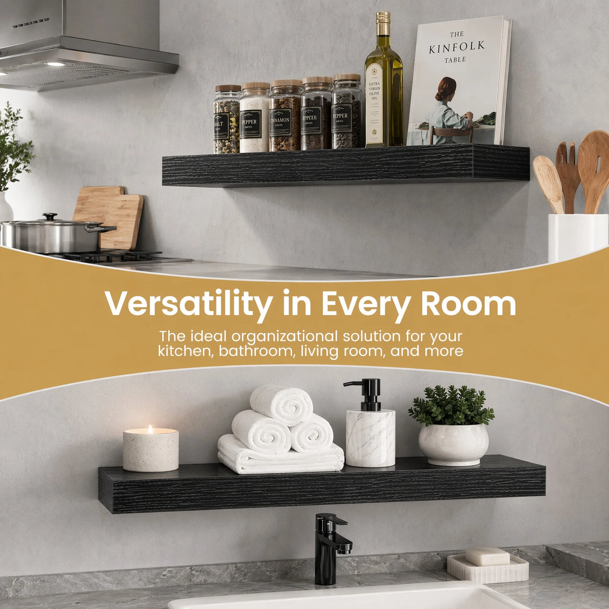 Set Of Three Floating Wall Shelves With Invisible Brackets