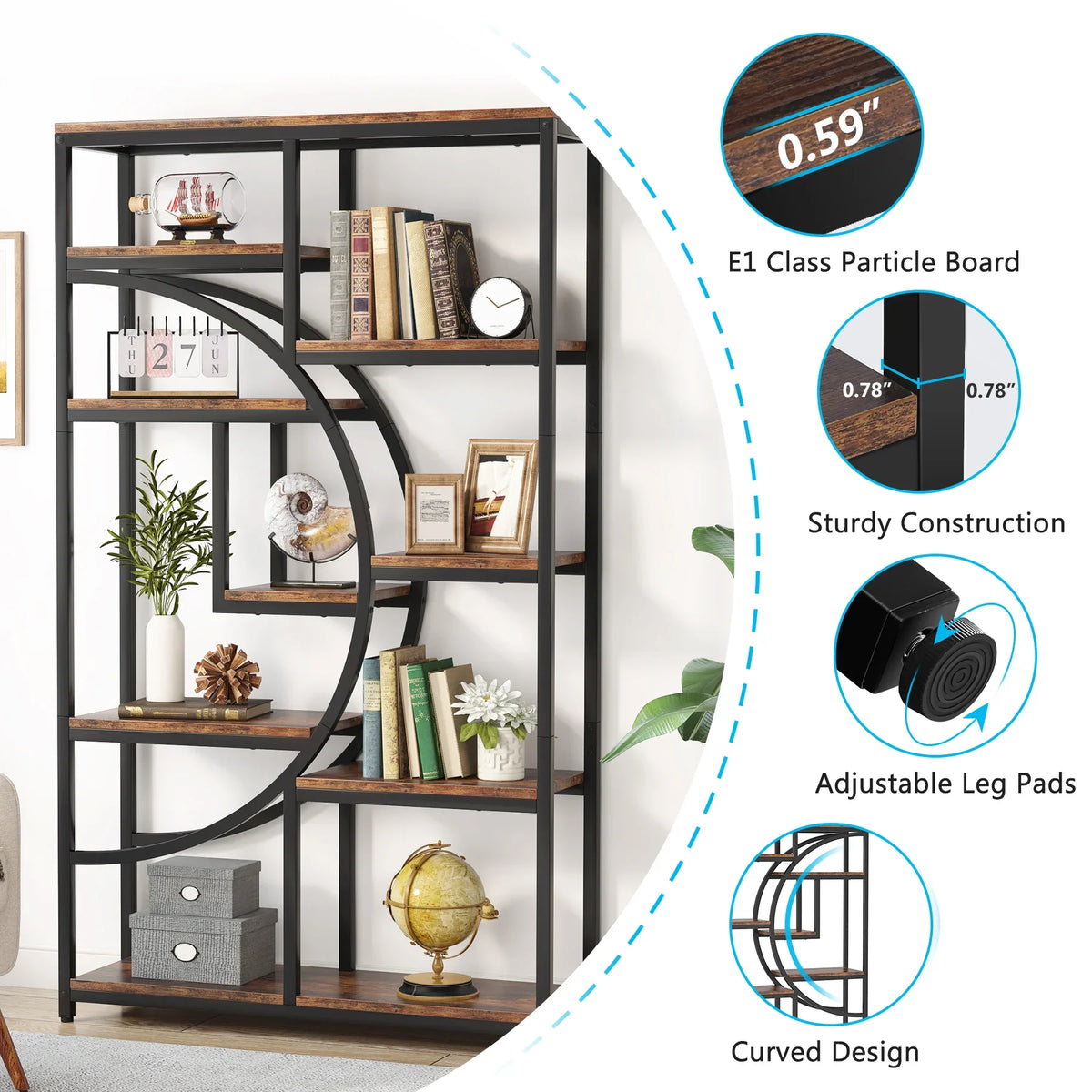 Tribesigns Five Tier Industrial Bookshelf Freestanding Display Shelf