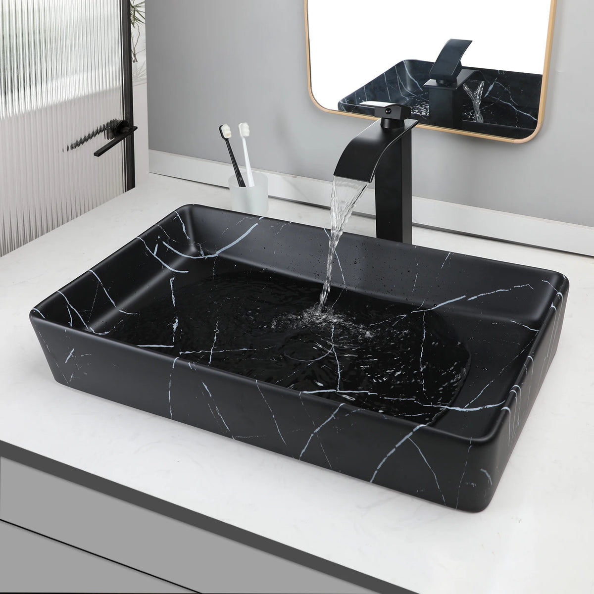 KEMAIDI Rectangular Ceramic Bathroom Vessel Sink With Drain