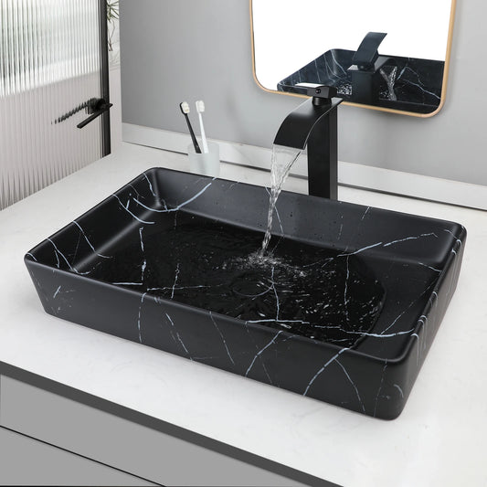 KEMAIDI Rectangular Ceramic Bathroom Vessel Sink With Drain