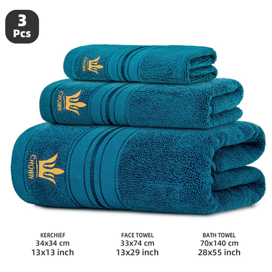 Premium 100 Percent Cotton Towel Set With Crown Embroidery