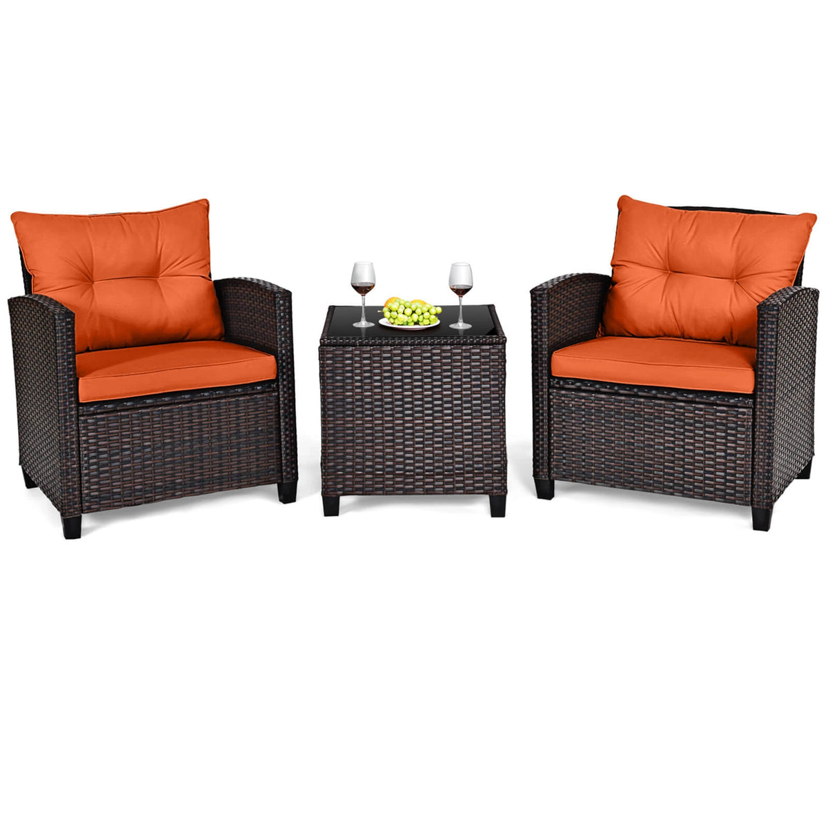 Homasis 3 Piece Rattan Patio Conversation Set With Cushions