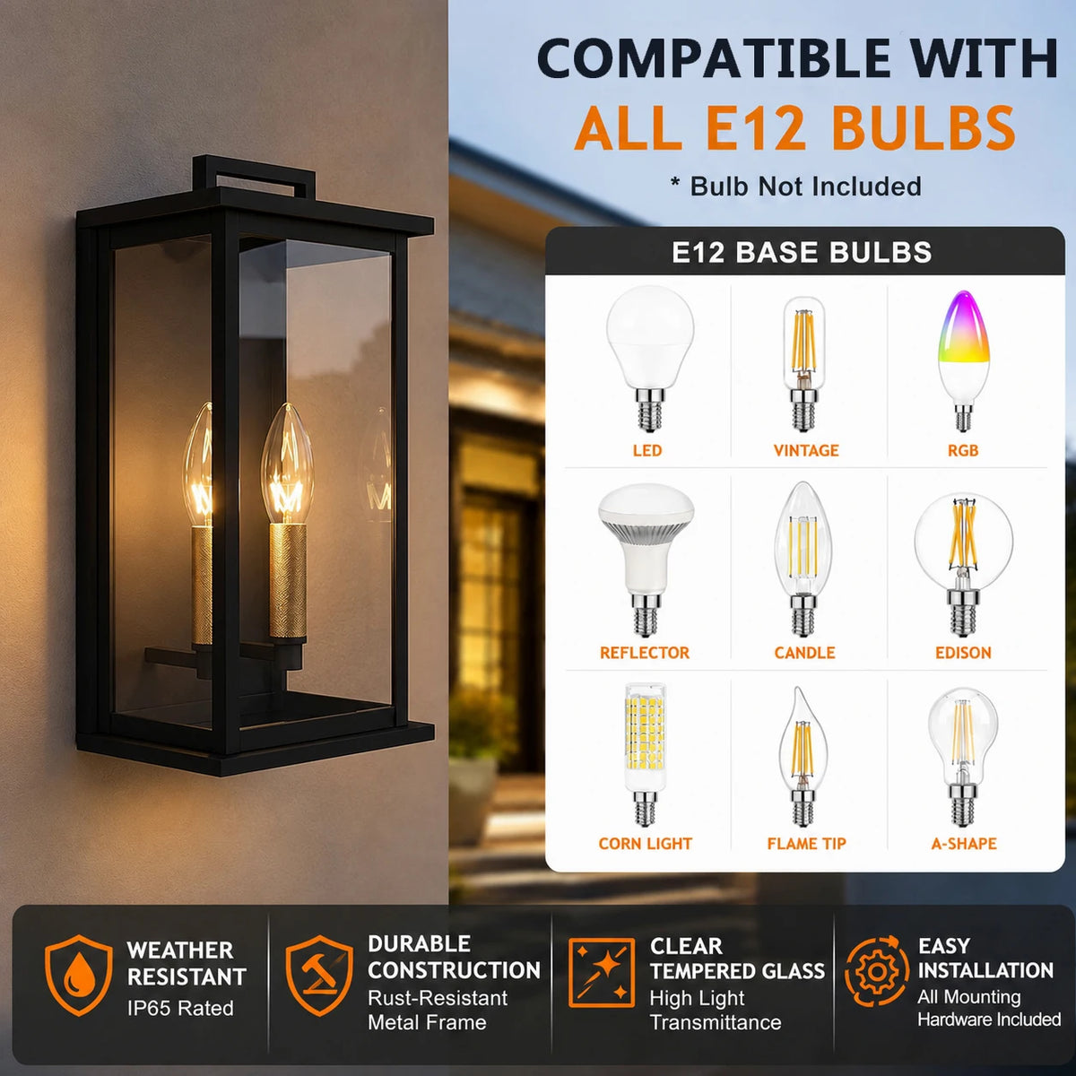 Dusk to Dawn Outdoor Wall Sconce, 14" Outside Wall Lights, Modern Black Wall Mount Light Fixture, Waterproof Exterior Lighting Fixtures for House, Porch, Garage(not included bulbs)