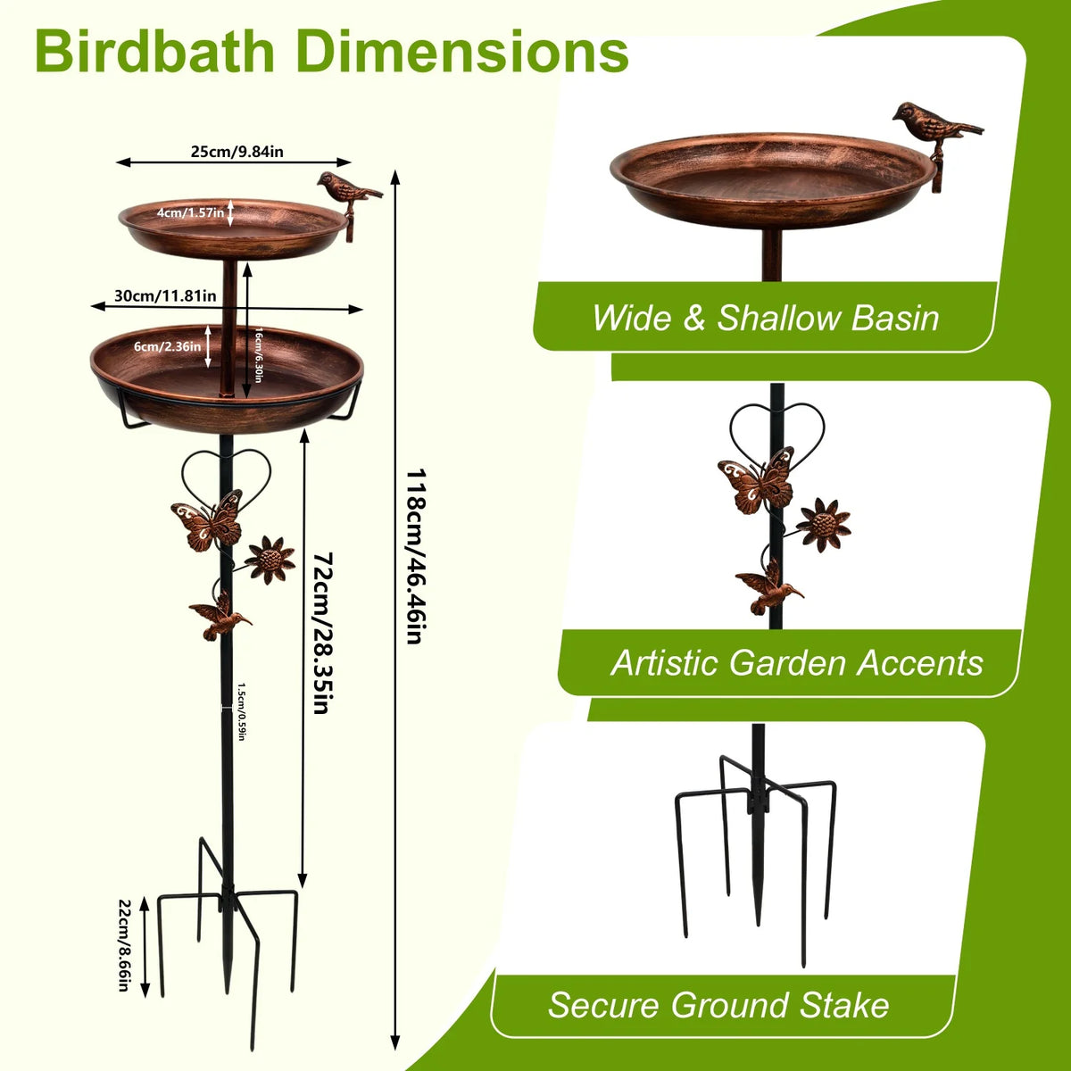 Two Tier Metal Bird Bath Feeder For Garden Patio Decor