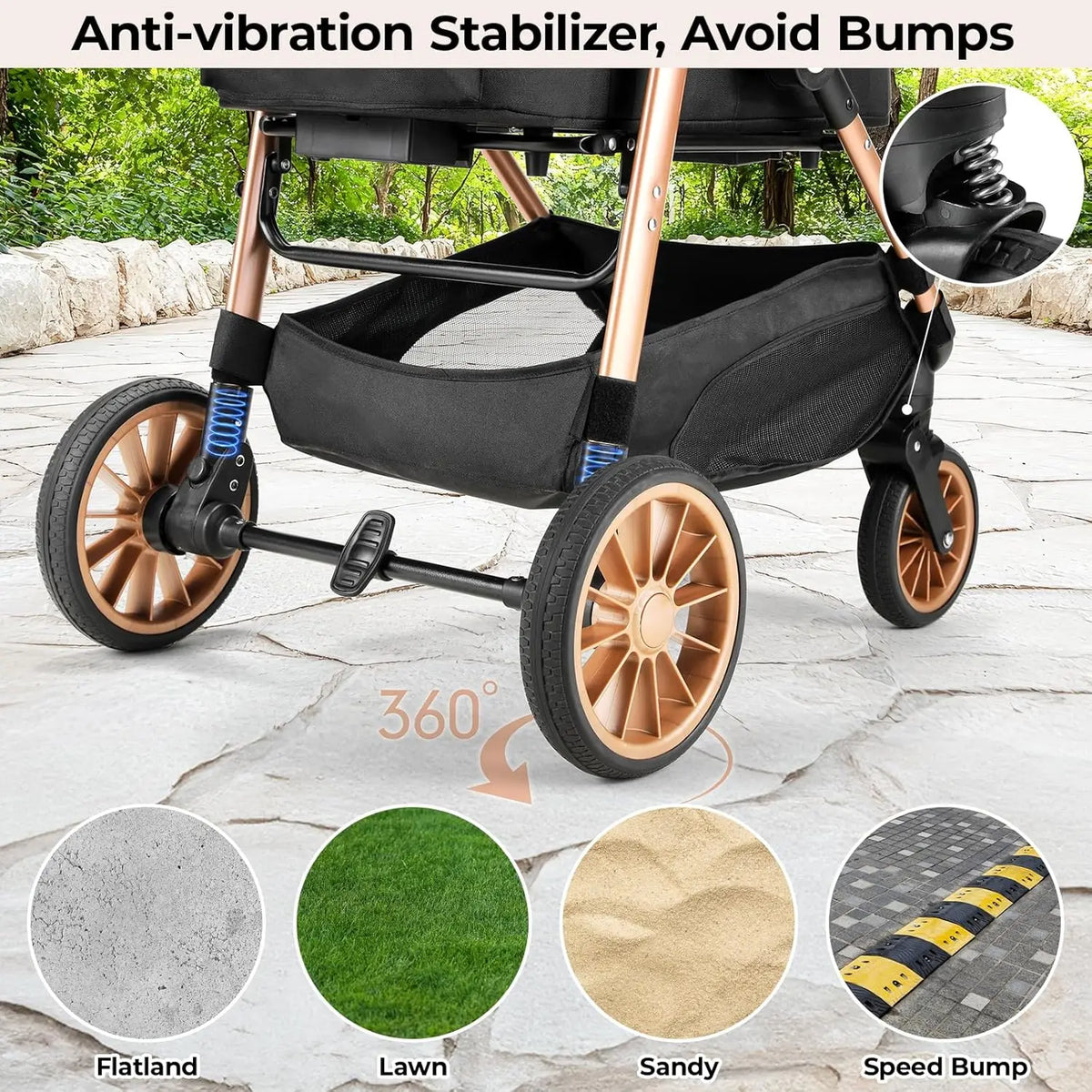 Foldable Pet Stroller for Medium Dog Cat Up to 55 lbs,All-Terrain 3-in-1 Dog Stroller with Carrier,Storage Basket,Cup Holder