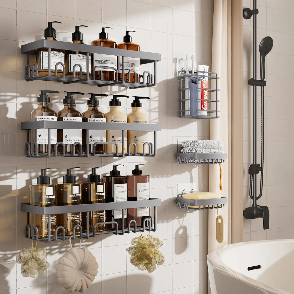 Stainless Steel Shower Caddy Organizer Wall Mounted Bathroom Shelf
