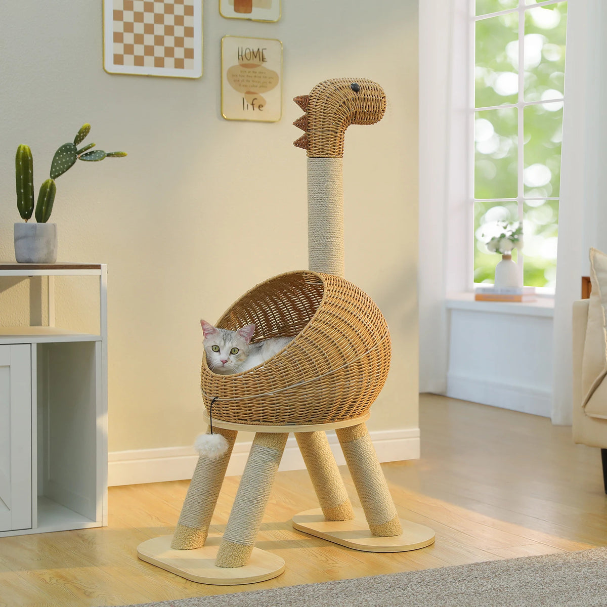 Pawz Road Dinosaur Cat Tower Sisal Scratching Post Rattan Bed