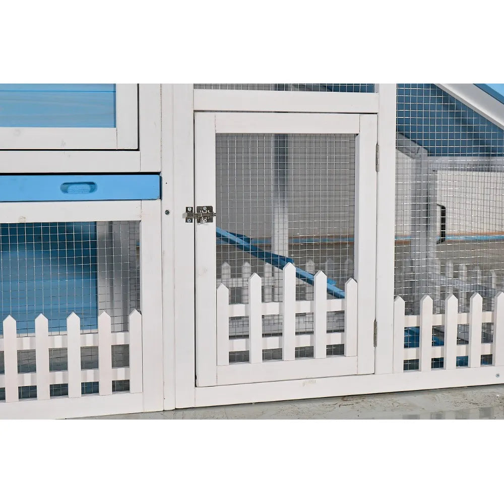 Outdoor Wheeled Double-Decker Rabbit Hutch with Fence Waterproof Solid Wood Pet Cage Mobile Home for Rabbits Chickens & Ducks