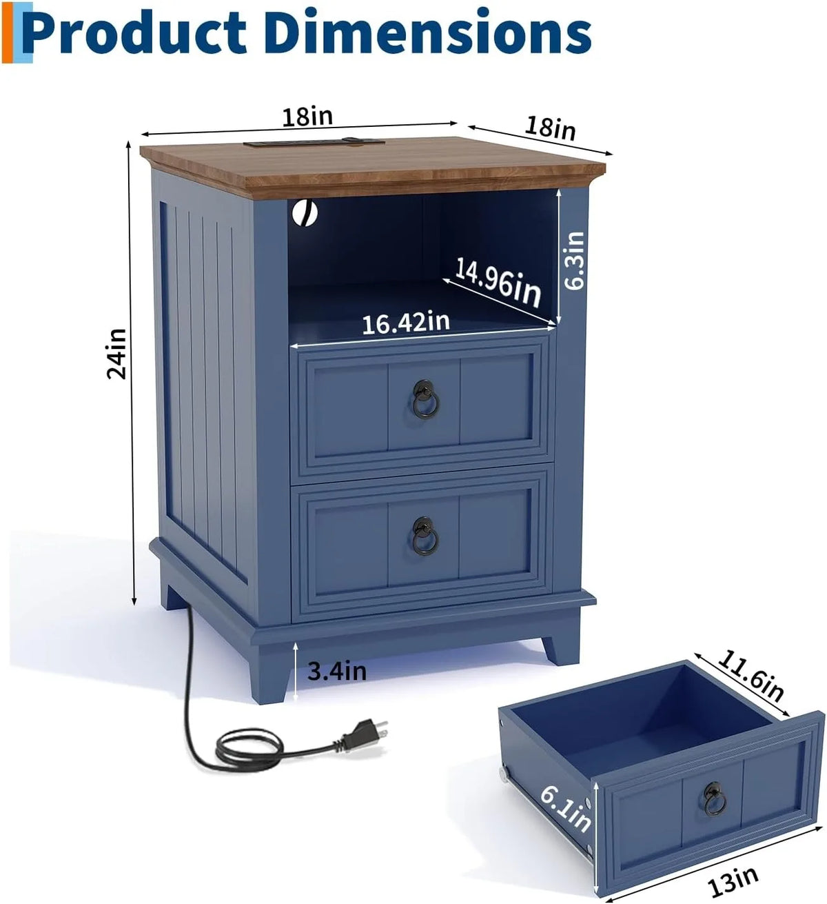 ANIXOL Modern Fluted Wood Nightstand Featuring Integrated USB Charging