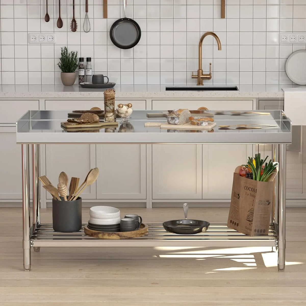 Himiss Commercial Stainless Steel Kitchen Prep Table With Adjustable Shelf