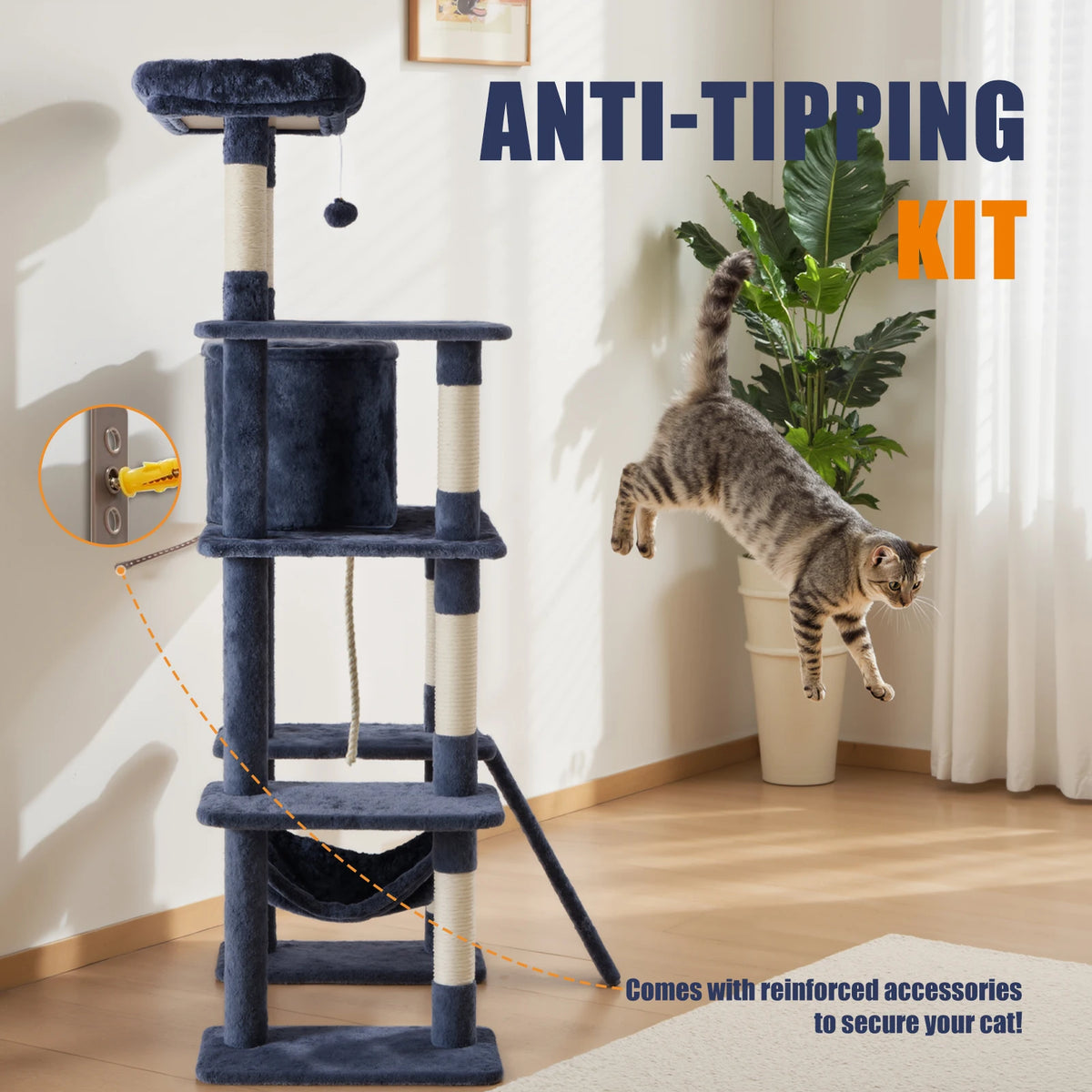 JHK Tall Multi Tier Cat Tree With Sisal Scratching Posts