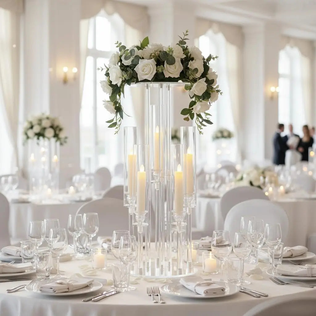 Clear Acrylic Five Arm Candelabra Wedding Centerpiece Table Stand