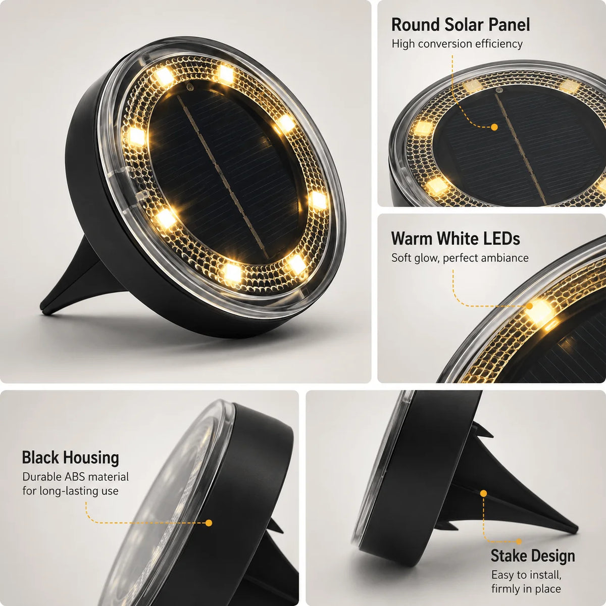 Solar Ground Lights White LED Pathway Garden Landscape Lighting